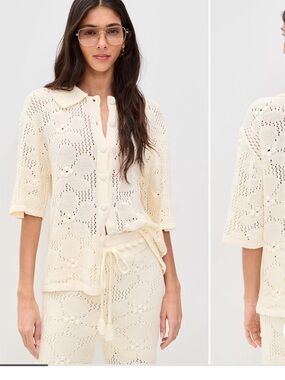 Dress to Floral Crochet Short Sleeve Shirt